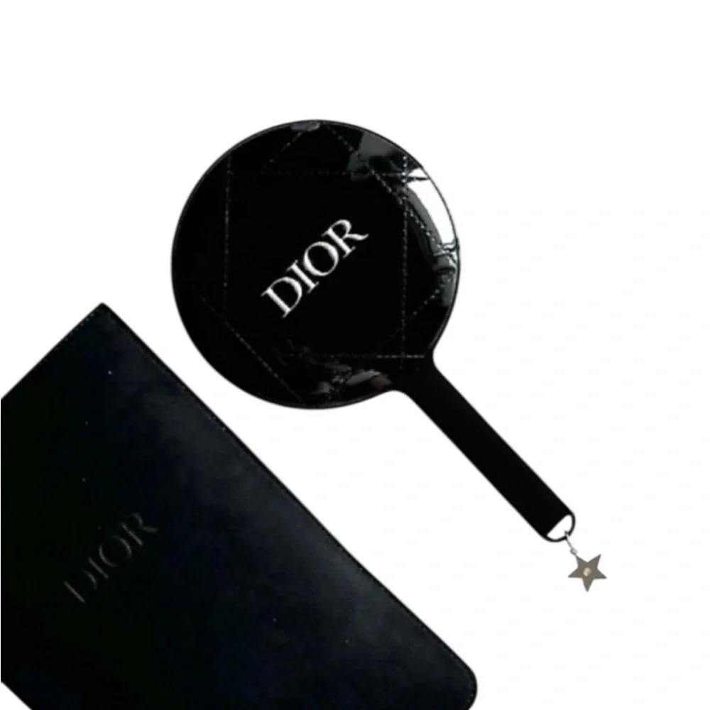 Dior Faux Patent Black Hand Mirror with Star Charm GWP